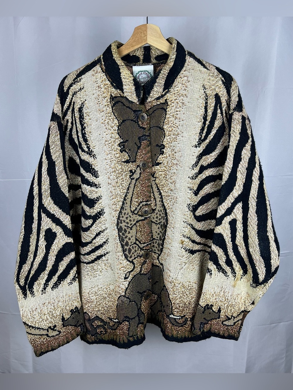 Vintage Sugar Street Weavers tapestry knit safari zebra print jacket TWO PLUS